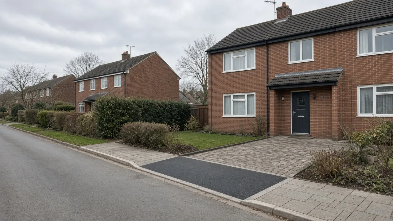 Example image: a lowered kerb crossing on a sloping street